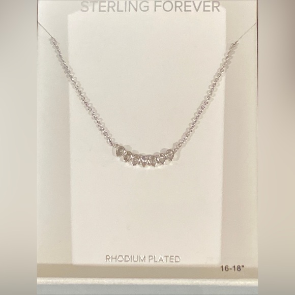 Sterling Forever Teardrop CZ Arch Pendant Necklace- Silver - Picture 6 of 8